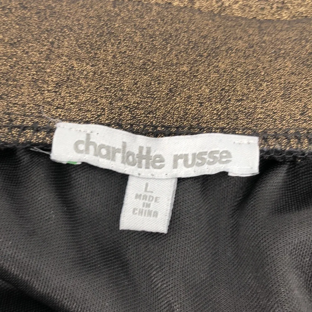 Charlotte Russe Pleated Gold Fleck and Black Skiirt Size L Shiny Shimmery